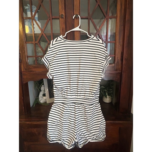 Sundays Striped V-Neck Elastic Waist Romper Jumpsuit Size Large - Picture 3 of 6